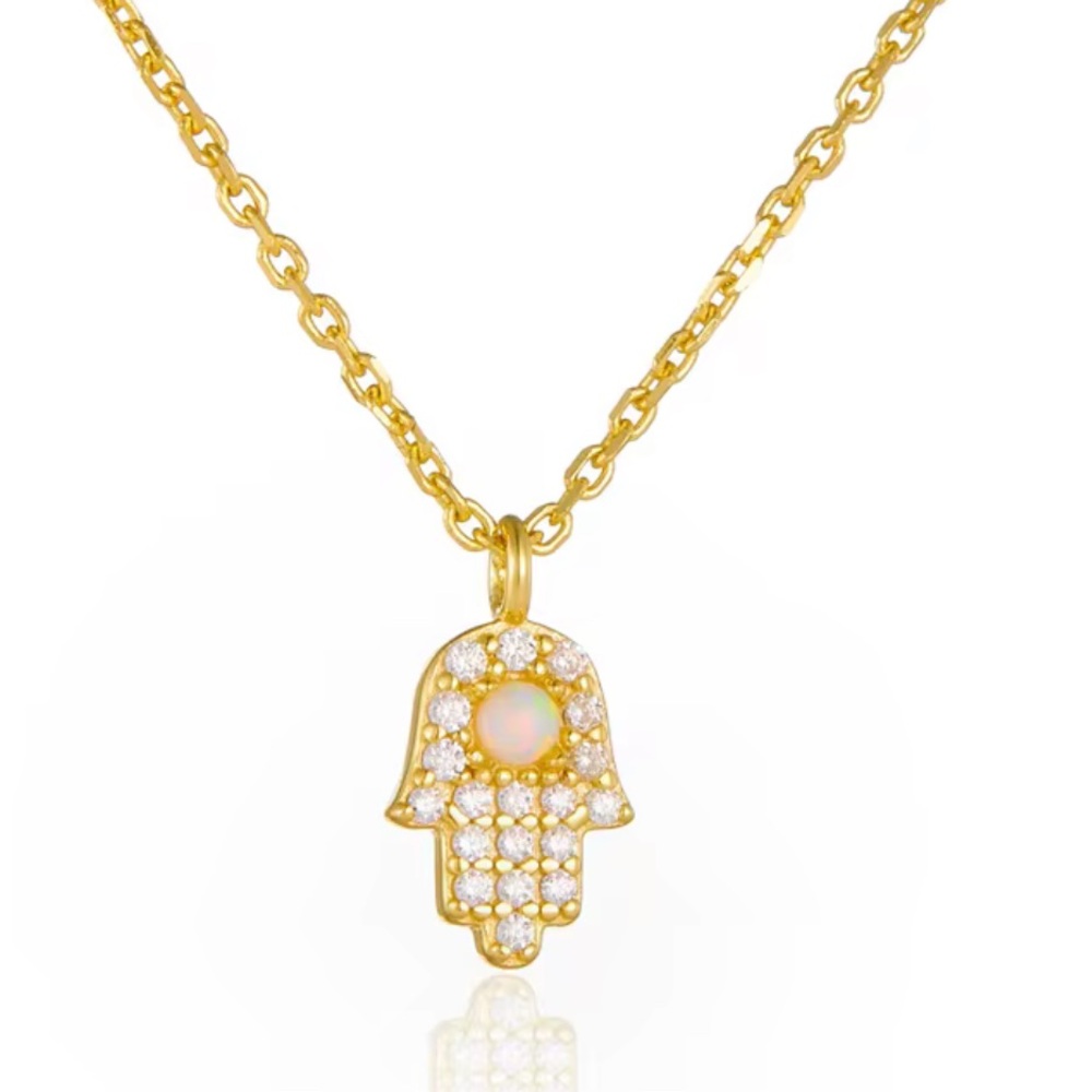 Gold opal new Hamsa Pendant Necklace